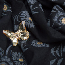 Тканина костюмна під льон із напиленням соняшник чорний