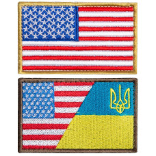 Набір шевронів 2 шт на липучці Прапор США та Україна/США 5х8 см вишитий патч нашивка шеврон Америка