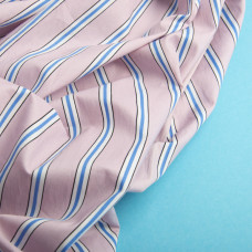 Тканина поплін стрейч Смужка пудра/т.блакитний, Смуга