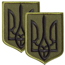 Набір шевронів 2 шт з липучкою Герб Тризуб України 6х8 см хакі вишитий патч нашивка