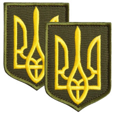 Набір шевронів 2 шт з липучкою Герб Тризуб України 6х8 см хакі вишитий патч нашивка