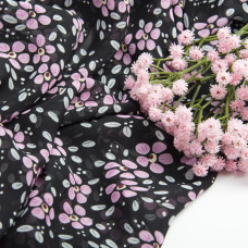 Тканина плательна шифон Марічка чорний/бузок