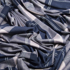 Тканина трикотаж жакард металік V-1/2 клітина т/синя/пудра, У клітинку