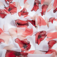 Тканина шифон софт маки червоно/персик, Квітковий