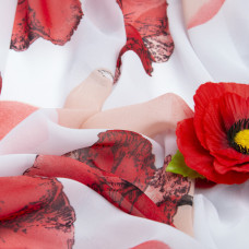 Тканина шифон софт маки червоно/персик, Квітковий