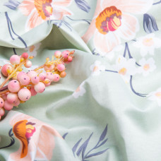 Тканина декоративна Прем'єр Сатин Квіти з водовідштовхувальним просоченням м'ята
