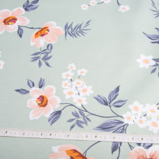 Тканина декоративна Прем'єр Сатин Квіти з водовідштовхувальним просоченням м'ята