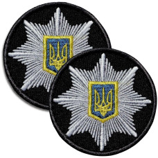Набір шевронів 2 шт на липучці Кокарда Поліція кругла 6 см вишитий патч нашивка шеврон Поліції