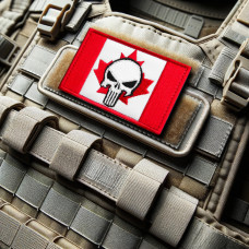 Набір шевронів 2 шт з липучкою Череп Карателя на Прапорі Канади 5х8 см вишитий патч нашивка Канада Каратель Punisher