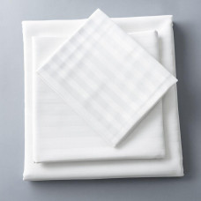 Простирадло полуторне 145х210 см IDEIA сатин білий в смужку, натуральна тканина бавовна