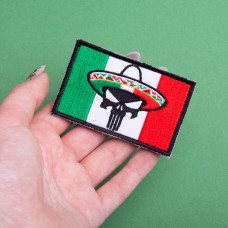 Набір шевронів 2 шт. з липучкою Череп Карателя Punisher у капелюсі Прапор Мексики, вишитий патч нашивка 5х8 см