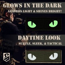 Набір шевронів 2 шт з липучкою Котячі очі, Cat eyes світяться в темряві 7х2,5 см, люмінесцентний патч, шеврон