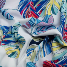 Тканина для одягу плательна Super soft 65 г/м2, легка, ніжна, поліестер монстера біла