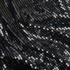 Трикотаж паєтка 228 г/м2, блискуча, блискуча тканина для вечірнього одягу срібло на чорному