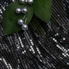 Трикотаж паєтка 228 г/м2, блискуча, блискуча тканина для вечірнього одягу срібло на чорному