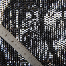 Трикотаж паєтка 228 г/м2, блискуча, блискуча тканина для вечірнього одягу срібло на чорному