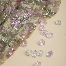 Тканина гіпюр бісер Мілан, ошатна тканина, тканина для вечірніх платтів, блискуча тканина рожева