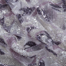 Тканина гіпюр бісер Мілан, ошатна тканина, тканина для вечірніх платтів, блискуча тканина лілова