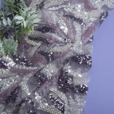 Тканина гіпюр бісер Мілан, ошатна тканина, тканина для вечірніх платтів, блискуча тканина лілова