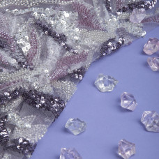 Тканина гіпюр бісер Мілан, ошатна тканина, тканина для вечірніх платтів, блискуча тканина лілова