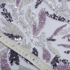 Тканина гіпюр бісер Мілан, ошатна тканина, тканина для вечірніх платтів, блискуча тканина лілова