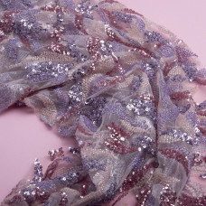 Тканина гіпюр бісер Мілан, ошатна тканина, тканина для вечірніх платтів, блискуча тканина пудра