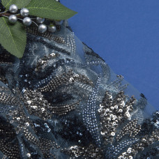 Тканина гіпюр бісер Мілан, ошатна тканина, тканина для вечірніх платтів, блискуча тканина денім