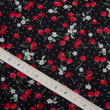 Тканина поплін, бавовна, натуральна тканина вишня/чорна