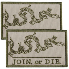 Набір шевронів 2 шт з липучкою JOIN or DIE 5х8 см ПРИЄДНУЙСЯ або ПОМРИ шеврон хакі, Змія патч символ єдності