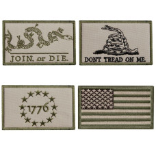 Набір шевронів 4 шт з липучкою JOIN OR DIE + DON'T TREAD ON ME + 1776 + Прапор США 5х8 см, вишитий патч нашивка шеврон