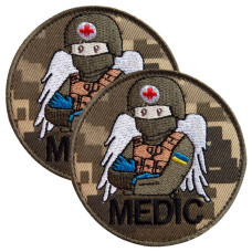 Набір шевронів 2 шт на липучці MEDIC піксель 7,5х7,5 см, вишитий патч шеврон нашивка медична