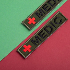 Набір шевронів 2 шт на липучці планка MEDIC хакі 2,5х12 см, шеврон нашивка медика, медичний, медик
