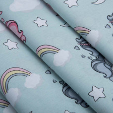 Тканина бязь ранфорс для постільної білизни 2,4 м 8919 Єдиноріг м'ята