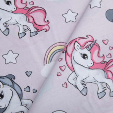 Тканина бязь ранфорс для постільної білизни 2,4 м 8919 Єдиноріг рожевий