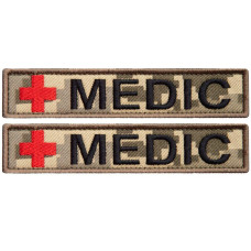 Набір шевронів 2 шт. на липучці, планка MEDIC, Медик, шеврон медика, для медиків, піксель 2,5х12 см