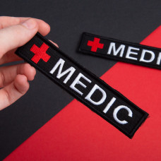 Набір шевронів 2 шт. на липучці планка MEDIC чорний 2,5х12 см, вишитий патч нашивка шеврон медика, медичний