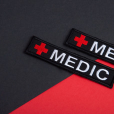 Набір шевронів 2 шт. на липучці планка MEDIC чорний 2,5х12 см, вишитий патч нашивка шеврон медика, медичний