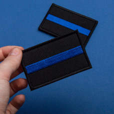 Набір шевронів 2 шт. з липучкою Синя смуга на чорному 5х8 см, вишитий патч нашивка шеврон Поліція США