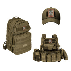 Набір шевронів 2 шт. з липучкою Морська піхота 1 ОБМП беж 7х9,5 см, вишитий патч шеврон нашивка