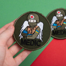 Набір шевронів 2 шт. на липучці MEDIC хакі 7,5х7,5 см, вишитий патч шеврон нашивка медична, медичний