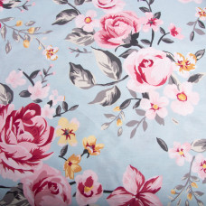 Тканина бязь ранфорс для постільної білизни 2,4 м 24954 троянди на блакитному