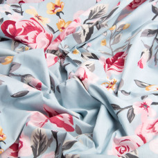 Тканина бязь ранфорс для постільної білизни 2,4 м 24954 троянди на блакитному