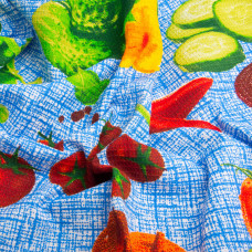 Тканина полотенна вафельна Овочі на синьому