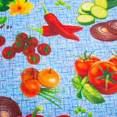 Тканина полотенна вафельна Овочі на синьому