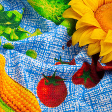 Тканина полотенна вафельна Овочі на синьому