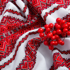 Тканина декоративна Анастасія з орнаментом яскраво-червона, етнічний візерунок