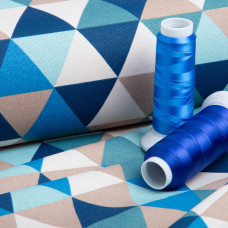 Тканина декоративна Трикутники бавовна з водовідштовхувальним просоченням для скатертин, штор, декору V-07 блакитна