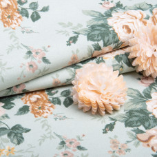 Тканина декоративна КВІТИ бавовна з водовідштовхувальним просоченням, для скатертин, штор, декору V-004 м'ята