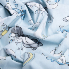 Тканина бязь ранфорс для постільної білизни, бавовна, 130 гр/м2, 240 см 8919 Єдиноріг блакитний