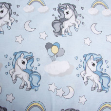 Тканина бязь ранфорс для постільної білизни, бавовна, 130 гр/м2, 240 см 8919 Єдиноріг блакитний